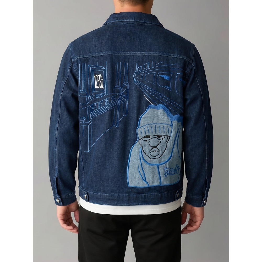 NEW Y2K Southpole Mens Denim Jacket Blue Graphic Embroidered Skate Button MEDIUM